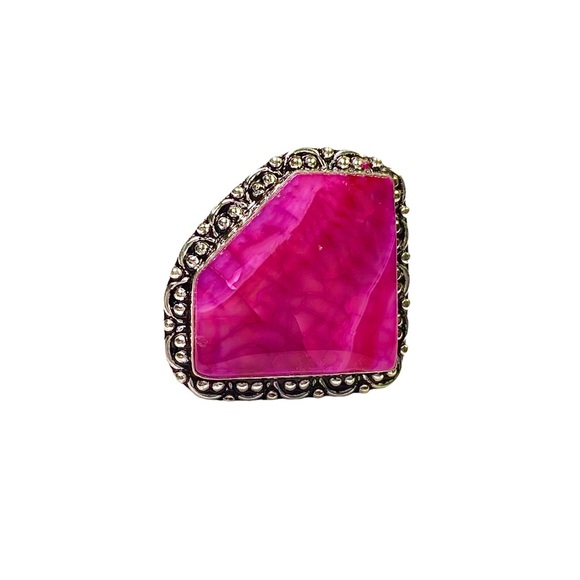 Pink Solar Agate Gemstone in a Handcrafted Vintage-Look 925 Stamped Ring (8) - Picture 3 of 8